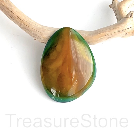 Cabochon, green, yellow agate, 30x40mm. each