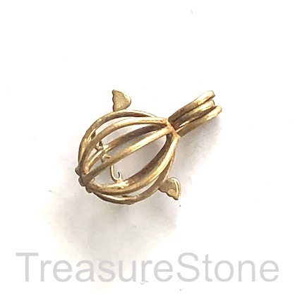 Charm, 12x15mm brass cage. Pkg of 2.