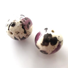 Bead, porcelain, 20mm round, white purple. Pkg of 2