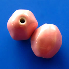 Bead, porcelain, 15mm, pink. Pkg of 4.