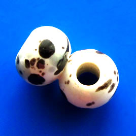 Bead, porcelain, black, white, large hole:4mm,11x15mm rondelle.4