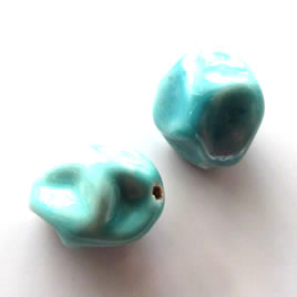 Bead, porcelain, 14x16mm, turquoise. pkg of 4
