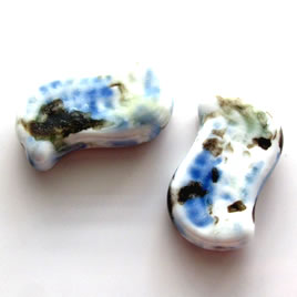 Bead, porcelain, 20x33x7mm, white blue. Pkg of 2