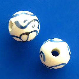 Bead, porcelain, blue, 8mm round. Pkg of 5