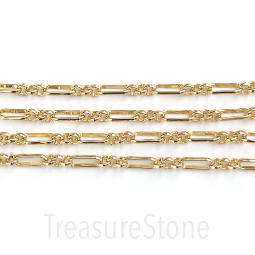 Chain, brass, 14K gold plated, 5x15mm. 1 meter