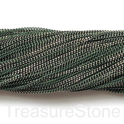 Chain, iron, dark green, gold, 2mm flat cable. Pack of 2m.