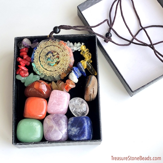 Chakra pendant/necklace, bracelet, stone nuggets gift set