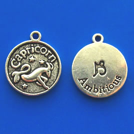Charm/pendant, Zodiac Sign, Capricorn, 17mm. Pkg of 6.