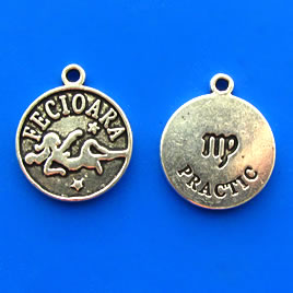 Charm/pendant, Horoscop European, FECIOARA, 17mm. Pkg of 6.