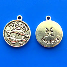Charm/pendant, Zodiac Sign, Pisces, 17mm. Pkg of 6.
