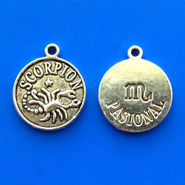 Charm/pendant,Horoscop European, SCORPION, 17mm. pkg of 6.