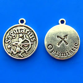 Charm/pendant, Zodiac Sign, Sagittariu, 17mm. Pkg of 6.