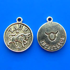Charm/pendant, Horoscop European, TAUR, 17mm. Pkg of 6.