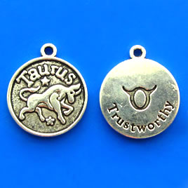 Charm/pendant, Zodiac Sign, Taurus, 17mm. Pkg of 6.
