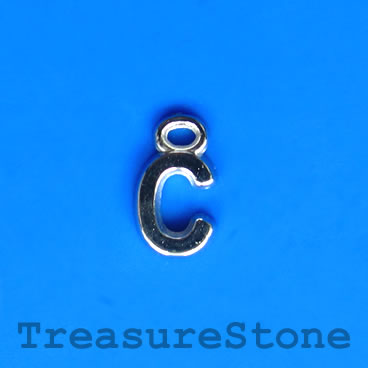 Charm, acrylic, silver-colored, C, 7x8mm. Pkg of 10.