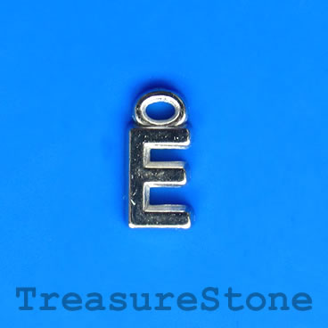 Charm, acrylic, silver-colored, E, 7x8mm. Pkg of 10.