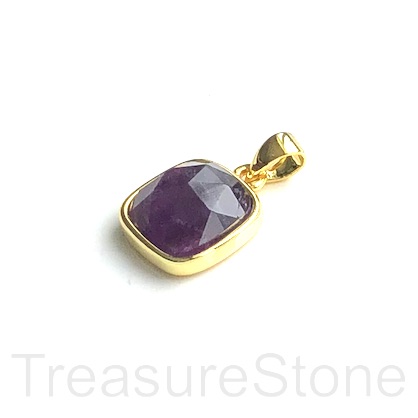 Charm, Pendant, amethyst. 10mm faceted square, gold. Ea