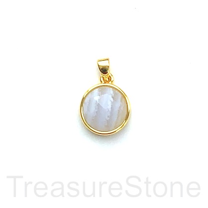 Charm, Pendant, blue lace agate,Chalcedony.10mm faceted round.Ea