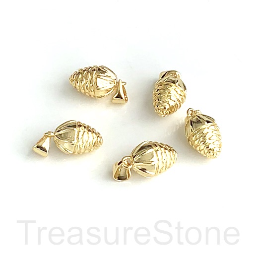 Brass charm, pendant, 9x15mm gold acorn. Ea