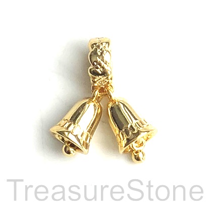 Charm, pendant, 14x18 mm gold Christmas bells, Brass. Each - Click Image to Close