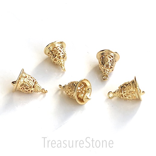 Pave Charm, brass, 13x11mm gold filigree bell. Ea