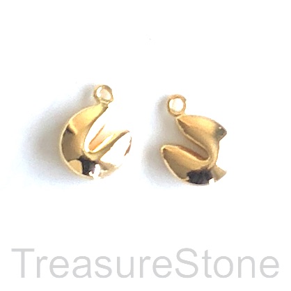 Charm, 18k gold-plated brass, 9mm fortune cookie. each