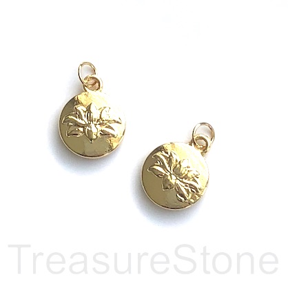 Charm, brass, 13mm gold lotus flower. Each - Click Image to Close