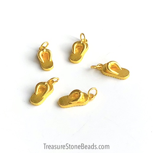 Brass Charm, pendant, 7x14mm gold sandals, matte. 2pcs