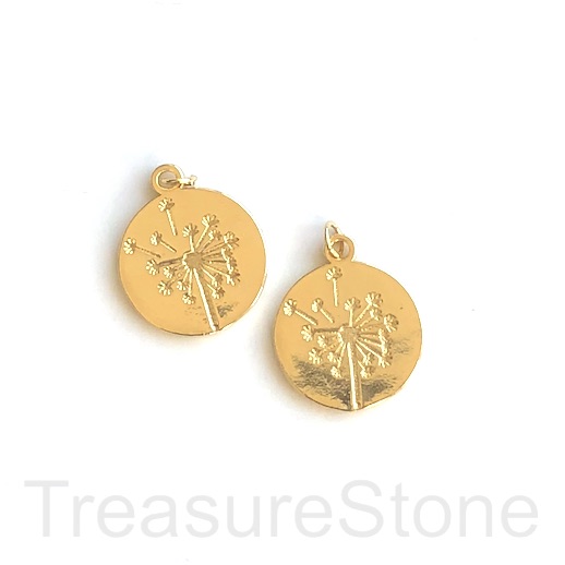 Charm, pendant, brass, 20mm gold white Dandelion flower. Ea - Click Image to Close