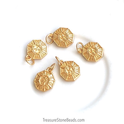 Brass Charm, pendant, 12mm gold yin yang. 2pc - Click Image to Close