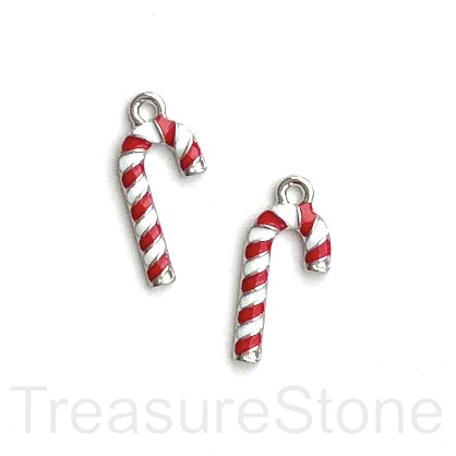 Charm, pendant, 9x16mm candy cane. pack of 2.
