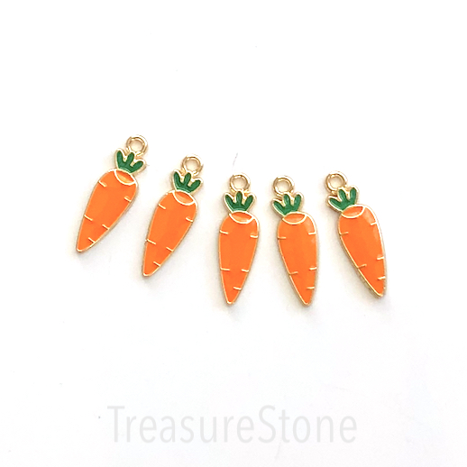 Charm / Pendant, 20mm carrot, orange gold, Enamel. 3pcs - Click Image to Close