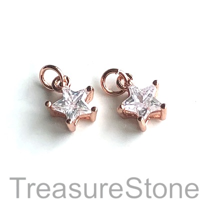 Charm, brass, rose gold, 8mm star diamond, Cubic Zirconia. Each - Click Image to Close