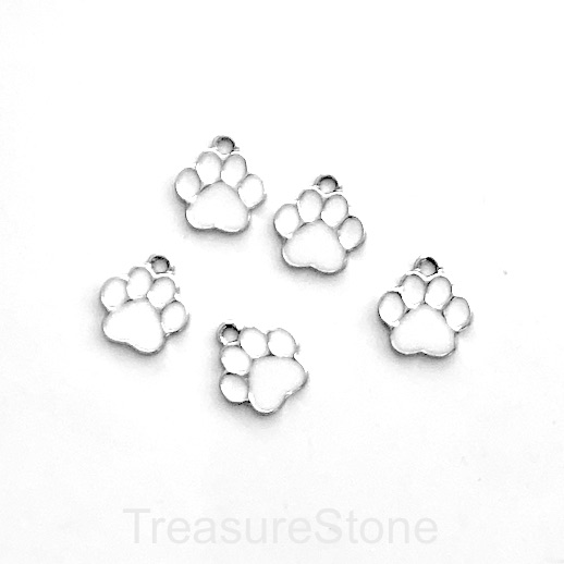 Charm, Pendant,14mm dog paws, Enamel, silver, white. 3pcs - Click Image to Close