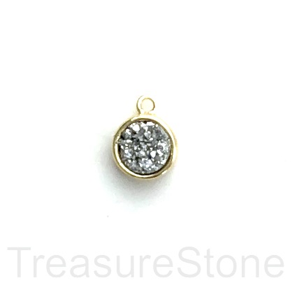 Pendant, silver druzy agate. 9mm round, gold coloured setting.ea - Click Image to Close