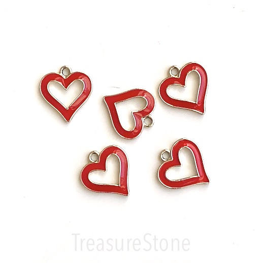 Charm, pendant, 16mm gold red open heart, Enamel. 3pcs - Click Image to Close