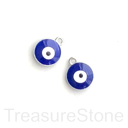 Charm, pendant, 11mm Enamel, blue evil eye. Pack of 4