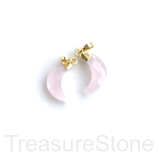 Charm/Pendant, rose quartz, 7x17mm, gold top, faceted moon. Ea