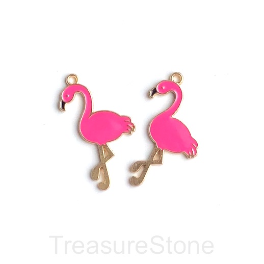 Charm, Pendant,20x32mm Enamel hot pink,fuchsia gold flamingo. ea