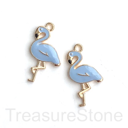 Charm, Pendant, 16x27mm Enamel light blue gold flamingo. each. - Click Image to Close