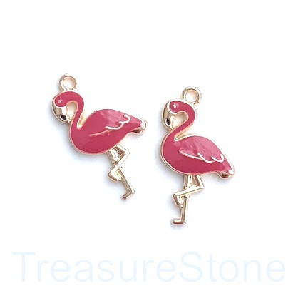 Charm, Pendant, 16x27mm Enamel mauve gold flamingo. each. - Click Image to Close