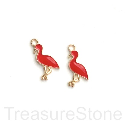 Charm, pendant, 9x16mm red gold flamingo. pack of 4.
