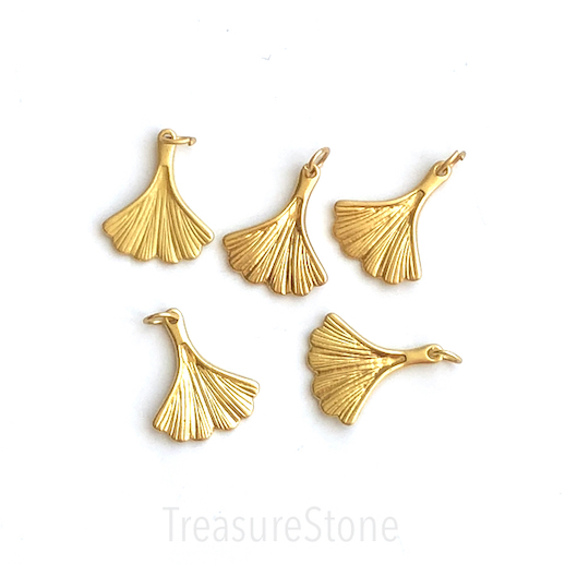 Brass Charm, pendant, 17x19mm gold ginkgo leaf, matte. 2pcs