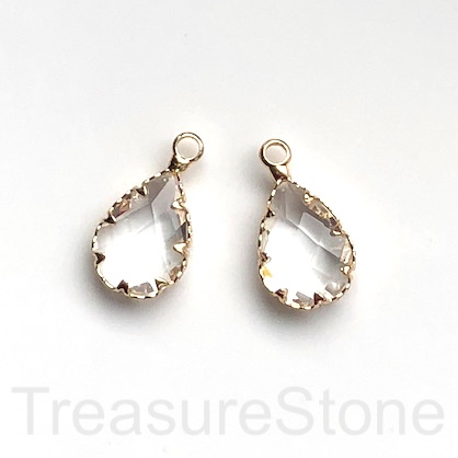 Charm, pendant, glass, 11x15mm clear faceted teardrop. each