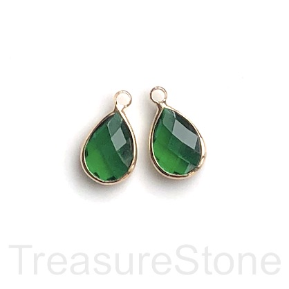 Charm, pendant,glass,10x15mm emerald green faceted teardrop.3pcs
