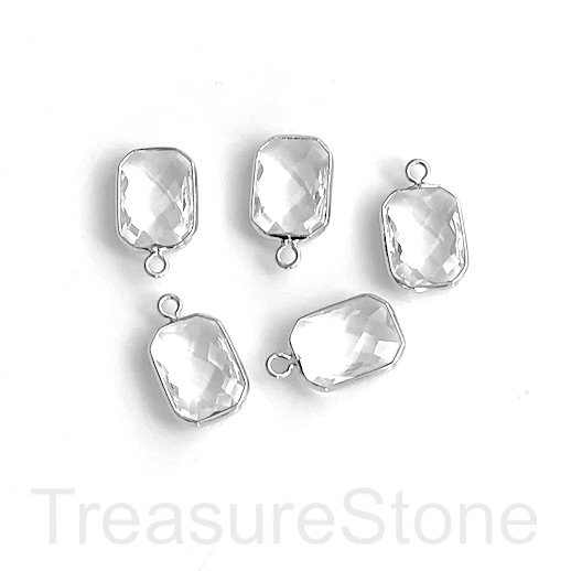 Charm,pendant, glass, 12x16mm clear,silver faceted rectangle.3pc