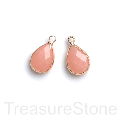 Charm, pendant, glass, 10x15mm pink faceted teardrop. Pack of 3