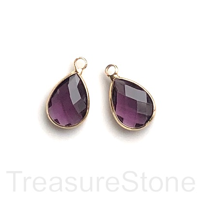 Charm, pendant,glass, 10x15mm plum purple faceted teardrop.3pcs