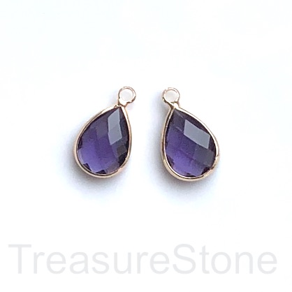 Charm, pendant, glass, 10x15mm purple faceted teardrop.3pcs