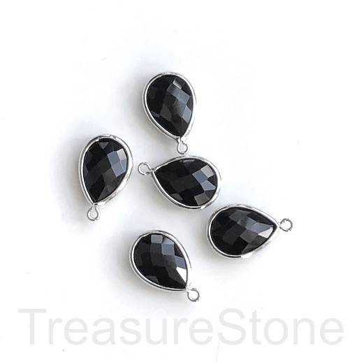 Charm, pendant, glass, 12x16mm black faceted teardrop. 3pcs